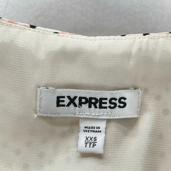 EXPRESS Dress Size 2XS Polka Dot Fit & Flare Mini Shirred Dolman Sleeve Pink - Picture 10 of 11